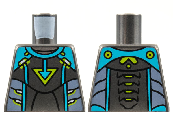 Lego Torso Medium Azure Shoulders and Arrow, Lime Triangle and Trim, Sand Blue Side Panels Pattern / Pearl Dark Gray