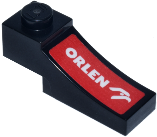 Lego Arch 1 x 3 Inverted with White 'ORLEN' and Logo on Red Background Pattern Model Right Side (Sticker) - Set 77246 / Black