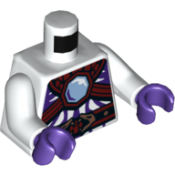 Lego Torso Snake with Light Blue Gem and Copper Snake Heads Buckle Print, White Arms, Dark Purple Hands / White