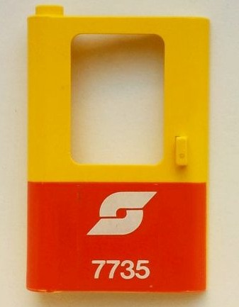 Lego Door 1 x 4 x 5 Train Left, Thin Support at Bottom with Red Bottom Half and White Austrian Railways Logo '7735' Pattern (Sticker) - Set 7735 / Yellow