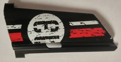 Lego Technic, Panel Fairing #21 Large Long, Small Hole, Side B with '13' in Circle over Red and White Stripe Pattern (Sticker) - Set 8140 / Black