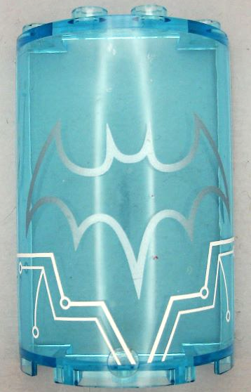 Lego Cylinder Half 2 x 4 x 5 with 1 x 2 Cutout with Metallic Light Blue Batman Logo and White Circuitry Pattern (Sticker) - Set 41239