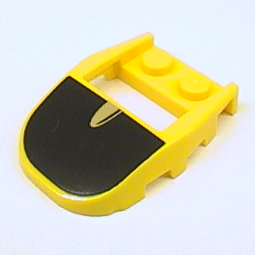 Lego Brick Wedged, Curved 4 x 3 Recessed Back with Opening, Two Studs with Black and Silver Print