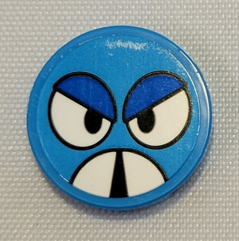 Lego Tile, Round 2 x 2 with Bottom Stud Holder with White Eyes and Mandibles, Blue Angry Eyelids Pattern (Sticker) - Set 21331 (Sonic the Hedgehog Moto Bug Face) / Dark Azure