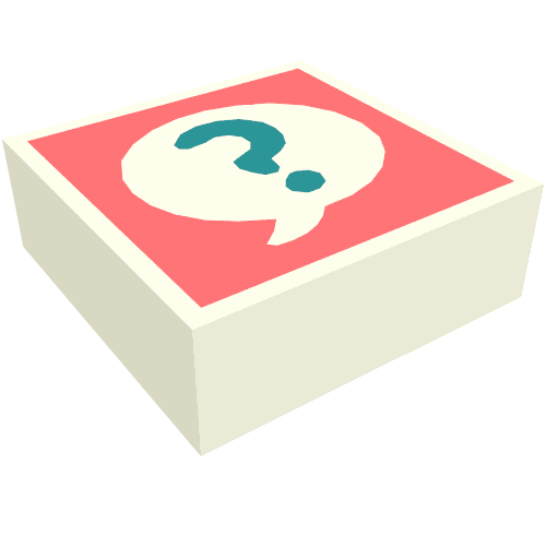 Lego Tile 1 x 1 with Dark Turquoise Question Mark in White Bubble on Coral Background Print