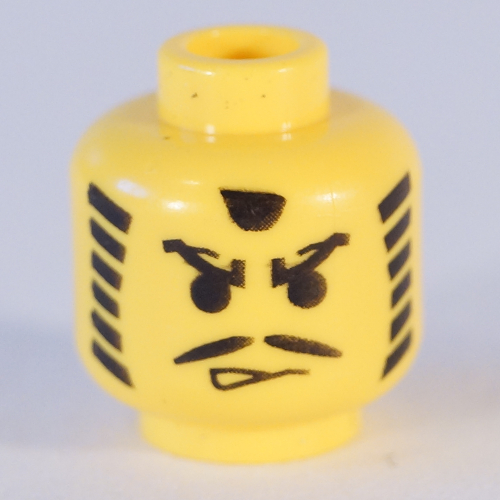 Lego Minifig Head Ninja / Actor, Moustache Angry Eyebrows and Striped Sideburns Print [Blocked Open Stud] / Yellow