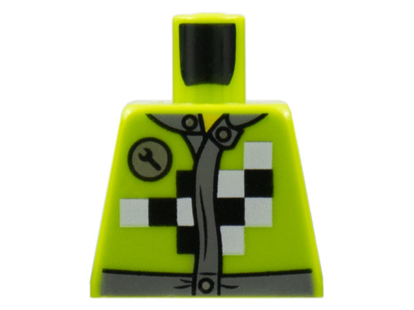Lego Torso Mechanic Racing Jacket with Wrench and Black and White Checkered Pattern / Lime