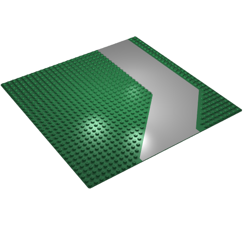 Lego Baseplate 32 x 32 with 9-Stud Angled with Gray Driveway / Road Print / Green