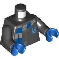 Lego Torso Robe Clasped, with Ravenclaw Crest and Scarf Print, Black Arms, Blue Hands