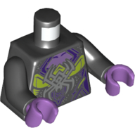 Lego Torso Dress, Dark Bluish Gray Spider, Medium Lavender, Dark Purple and Lime Detailing Print, Black Arms, Medium Lavender Hands