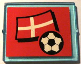 Lego Glass for Window 1 x 4 x 3 with Flag of Denmark and Soccer Ball on Red Background Pattern (Sticker) - Set 3407