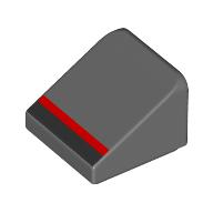 Lego Brick Sloped 30° 1 x 1 x 2/3 with Black/Red Stripe Print / Dark Bluish Gray