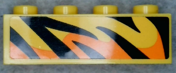 Lego Brick 1 x 4 with Black and Orange Flames Pattern Model Left Side (Sticker) - Set 60295 / Yellow