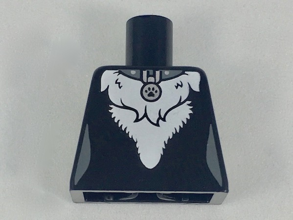 Lego Torso Female with Silver Pet Tag and White Stomach Fur Pattern / Black