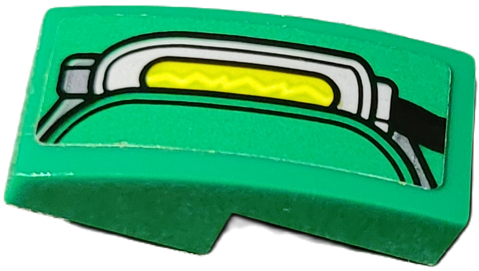 Lego Slope, Curved 2 x 1 x 2/3 with Light Bluish Gray and Dark Bluish Gray Power Unit with Lime Center and Electricity Pattern Model Left Side (Sticker) - Set 76198 / Green