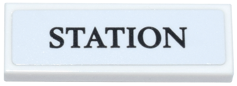 Lego Tile 1 x 3 with Black 'STATION' Pattern (Sticker) - Set 76457 / White