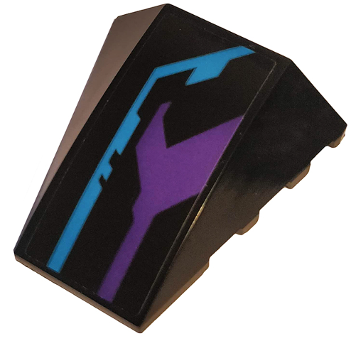 Lego Wedge 4 x 4 Triple Curved No Studs with Dark Purple and Medium Azure Pattern Model Left Side (Sticker) - Set 70642 / Black