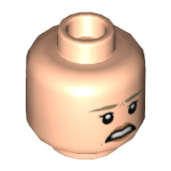 Lego Minifig Head Ellie Sattler / Fleur Delacour / Hannah Abbott, Dark Tan Eyebrows, Peach Lips, Smirk / Scared Print / Light Nougat