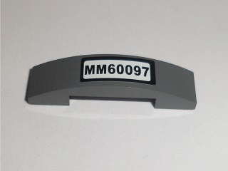 Lego Slope, Curved 4 x 1 x 2/3 Double with 'MM60097' Pattern (Sticker) - Set 60097