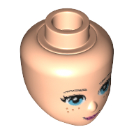 Lego Minidoll Head with Medium Azure Eyes, Freckles, Dark Pink Lips and Closed Mouth Print / Light Nougat