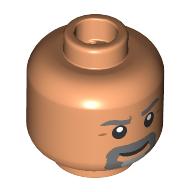 Lego Minifig Head, Dark Bluish Grey Eyebrows, Moustache, Beard with Light Bluish Grey Patch / Nougat