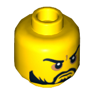 Lego Minifig Head Karlof / Pirate / Knight, Beard, Moustache, Arched Eyebrows, White Pupils, Grim Mouth Print [Hollow Stud] / Yellow