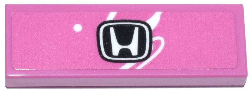 Lego Tile 1 x 3 with White Curved Lines and Dot and Black Honda Logo Pattern (Sticker) - Set 77241 / Dark Pink