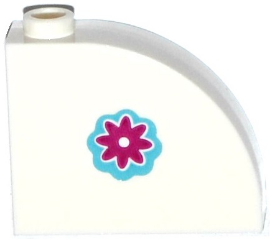 Lego Slope, Curved 3 x 1 x 2 with Hollow Stud with Magenta Flower on Medium Azure Background Pattern Model Right Side (Sticker) - Set 41125