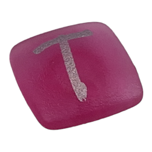 Lego Clikits Icon, Square 2 x 2 Small with Pin and Silver 'T' Print / Trans-Dark Pink