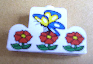 Lego Brick, Modified 1 x 4 x 2 Center Stud Top with Butterfly and Flowers Pattern (Sticker) - Set 4165