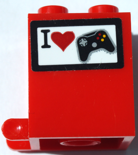 Lego Container, Box 2 x 2 x 2 with 'I', Red Heart, and Black Game Controller (I Love Games) Pattern (Sticker) - Set 60231 / Red