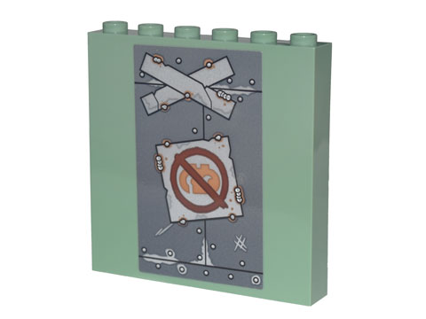 Lego Panel 1 x 6 x 5 with DUPLO Alien with Circle with Slash, Silver Metal Plates, Scratches and Rivets with Rust Pattern (Sticker) - Set 70840