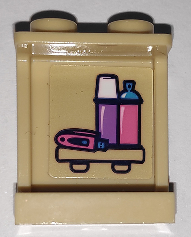 Lego Panel 1 x 2 x 2 with Side Supports - Hollow Studs with USB Flash Drive and Flasks Pattern on Inside (Sticker) - Set 41340 / Tan