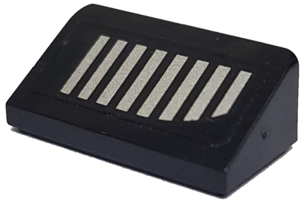 Lego Slope 30 1 x 2 x 2/3 with 8 Silver Stripes Pattern Model Right Side (Sticker) - Set 6864 / Black