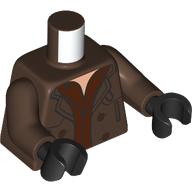 Lego Torso, Trench Coat, Reddish Brown Vest, Light Nougat Chest Print, Umber Brown Arms, Black Hands / Umber Brown