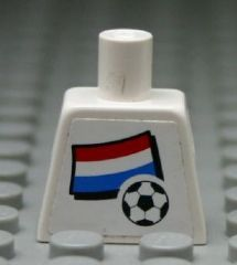 Lego Torso Soccer White/Blue Team, Dutch Flag Sticker Front, Black Number Sticker Back Pattern (specify number in listing) / White