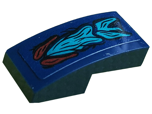 Lego Slope, Curved 2 x 1 x 2/3 with Dark Red and Dark Turquoise Skin Pattern (Sticker) - Set 76145