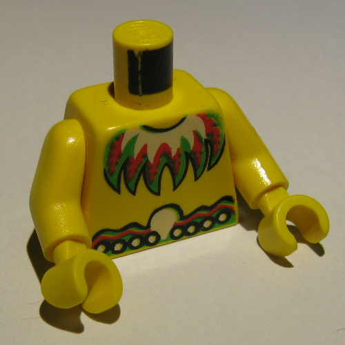 Lego Torso Bare Chest with Feather Necklace and Ornate Belt Print, Yellow Arms and Hands / Yellow