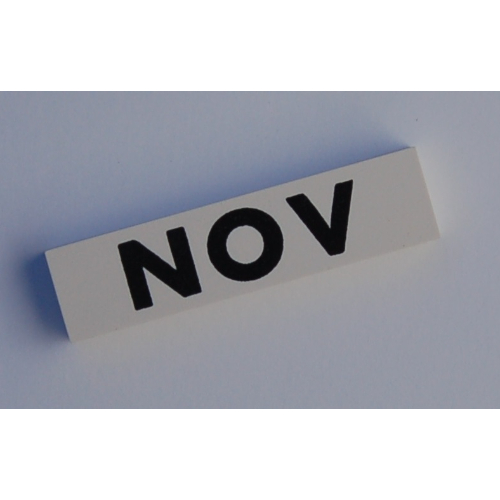 Lego Modulex Tile 2 x 8 without Internal Support with Black 'NOV' Print / Modulex White