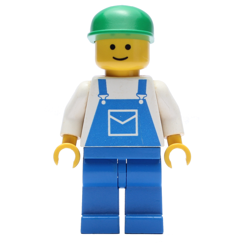 Lego Man - White Torso, Blue Overall, Green Cap