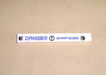 Lego Tile 1 x 8 with 'DANGER SHARP EDGES' Pattern (Sticker) - Set 7700