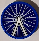 Lego Tile, Round 2 x 2 with Bottom Stud Holder with White London Eye Ferris Wheel Spokes Pattern (Sticker) - Set 854012 / Blue