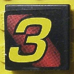 Lego Tile 2 x 2 with Number  3 Yellow on Red and Black Background Pattern (Sticker) - Set 8219
