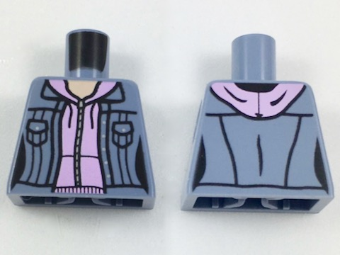 Lego Torso Female Jacket Open with Pockets over Bright Pink Hoodie Pattern / Sand Blue