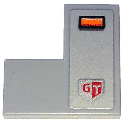 Lego Tile 2 x 2 Corner with Orange Blinker Light and 'GT' Pattern Model Right Side (Sticker) - Set 76917 / Light Bluish Gray