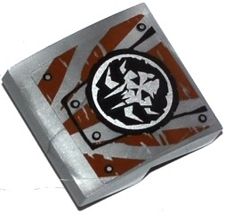 Lego Slope, Curved 2 x 2 x 2/3 with Tiger Stripes, Alien Skull and Rivets Pattern (Sticker) - Set 70220 / Flat Silver