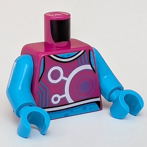 Lego Torso Vest, White Circles and Lines, Dark Azure Skin print, Dark Azure Arms and Hands / Magenta