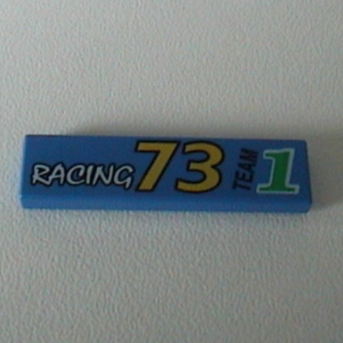 Lego Tile 1 x 4 with Racing 73 Team 1 Print / Blue