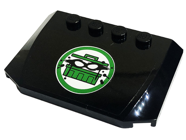 Lego Wedge 4 x 6 x 2/3 Triple Curved with Green Trash Can with Black Mask and Splotches Pattern (Sticker) - Set 60316 / Black