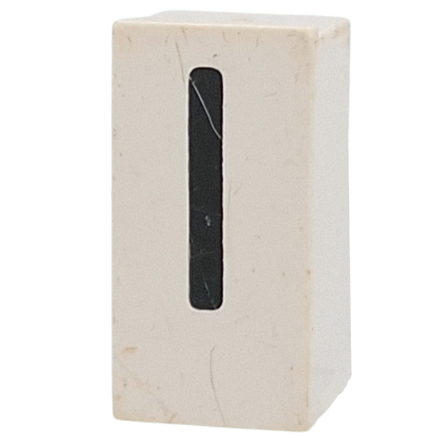 Lego Tile Special 1 x 2 x 5/6 with Stud Hole in End with 'l' Print / White